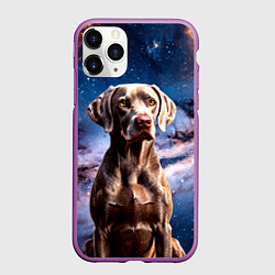 Чехол iPhone 11 Pro матовый Веймаранер в космосе, цвет: 3D-фиолетовый