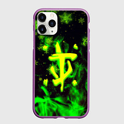 Чехол iPhone 11 Pro матовый Doom кислотный снег в огне лого, цвет: 3D-фиолетовый