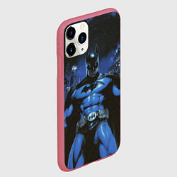 Чехол iPhone 11 Pro матовый Бэтмен синий город, цвет: 3D-малиновый — фото 2