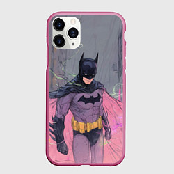 Чехол iPhone 11 Pro матовый Бэтмен с розовым плащом, цвет: 3D-малиновый