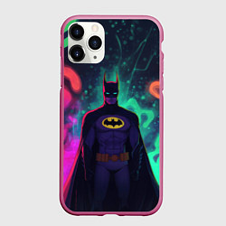 Чехол iPhone 11 Pro матовый Бэтмен красочное небо, цвет: 3D-малиновый