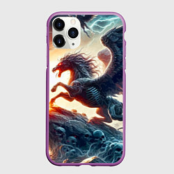 Чехол iPhone 11 Pro матовый Пегас тёмных сил - нейроарт, цвет: 3D-фиолетовый