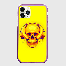 Чехол iPhone 11 Pro матовый Yellow bananas skull - cyberpunk, цвет: 3D-фиолетовый