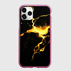 Чехол iPhone 11 Pro матовый Черная текстура с золотой лавой, цвет: 3D-малиновый