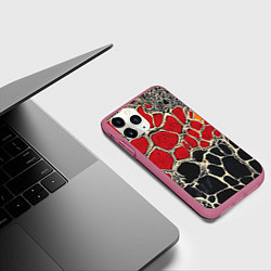 Чехол iPhone 11 Pro матовый Красно-черная текстура сетка, цвет: 3D-малиновый — фото 2