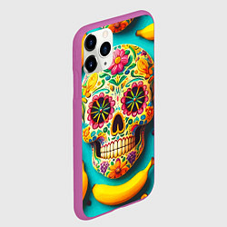 Чехол iPhone 11 Pro матовый Череп и бананы - летняя композиция, цвет: 3D-фиолетовый — фото 2