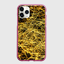 Чехол iPhone 11 Pro матовый Золотое плетение на черном, цвет: 3D-малиновый