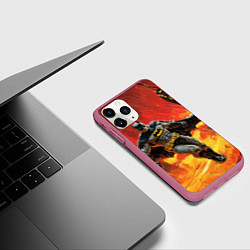 Чехол iPhone 11 Pro матовый Бэтмен застыл в воздухе, цвет: 3D-малиновый — фото 2