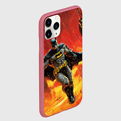 Чехол iPhone 11 Pro матовый Бэтмен застыл в воздухе, цвет: 3D-малиновый — фото 2