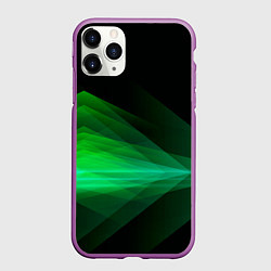 Чехол iPhone 11 Pro матовый Неоновая зеленая абстракция на черном фоне, цвет: 3D-фиолетовый