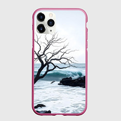 Чехол iPhone 11 Pro матовый Дерево в море, цвет: 3D-малиновый