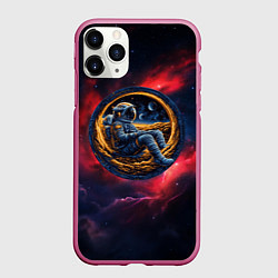 Чехол iPhone 11 Pro матовый Космонавт сидит в луне, цвет: 3D-малиновый