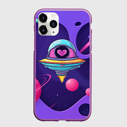Чехол iPhone 11 Pro матовый Летающая тарелка с сердцем, цвет: 3D-фиолетовый