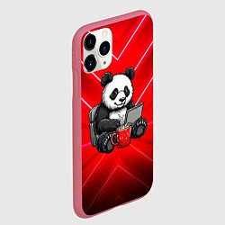 Чехол iPhone 11 Pro матовый Панда работает за ноутбуком, цвет: 3D-малиновый — фото 2