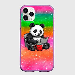 Чехол iPhone 11 Pro матовый Панда с кофе за ноутом, цвет: 3D-фиолетовый
