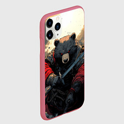 Чехол iPhone 11 Pro матовый Медведь самурай, цвет: 3D-малиновый — фото 2
