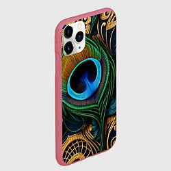 Чехол iPhone 11 Pro матовый Узоры и перья павлина, цвет: 3D-малиновый — фото 2