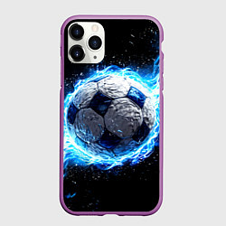 Чехол iPhone 11 Pro матовый Футбольный мяч в синем пламени, цвет: 3D-фиолетовый