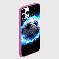 Чехол iPhone 11 Pro матовый Футбольный мяч в синем пламени, цвет: 3D-фиолетовый — фото 2