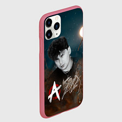 Чехол iPhone 11 Pro матовый Юрий Хой на фоне луны, цвет: 3D-малиновый — фото 2