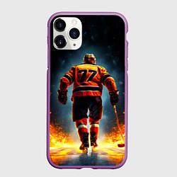 Чехол iPhone 11 Pro матовый Хоккеист в огне, цвет: 3D-фиолетовый