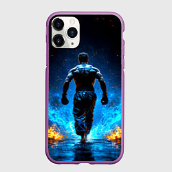 Чехол iPhone 11 Pro матовый Боец крав-мага в синем пламени, цвет: 3D-фиолетовый