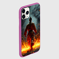 Чехол iPhone 11 Pro матовый Кунг-фу боец в огне, цвет: 3D-фиолетовый — фото 2