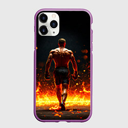 Чехол iPhone 11 Pro матовый Боксер и огонь, цвет: 3D-фиолетовый