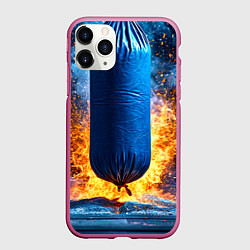 Чехол iPhone 11 Pro матовый Синяя боксерская груша в огне, цвет: 3D-малиновый