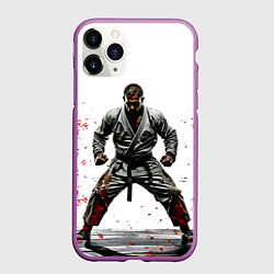 Чехол iPhone 11 Pro матовый Боец джиу-джитсу на белом, цвет: 3D-фиолетовый