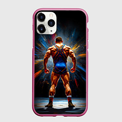 Чехол iPhone 11 Pro матовый Греко-римский борец на черном, цвет: 3D-малиновый