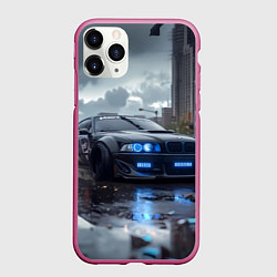 Чехол iPhone 11 Pro матовый BMW синие фары дождливая погода, цвет: 3D-малиновый