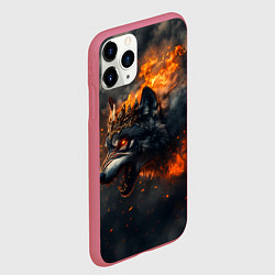 Чехол iPhone 11 Pro матовый Волк в огне и дыме, цвет: 3D-малиновый — фото 2