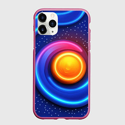 Чехол iPhone 11 Pro матовый Оранжевый круг и голубые линии текстура, цвет: 3D-малиновый