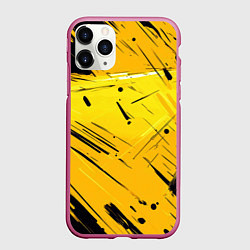 Чехол iPhone 11 Pro матовый Желтая краска на черном фоне, цвет: 3D-малиновый