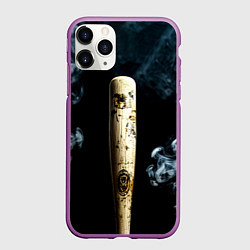Чехол iPhone 11 Pro матовый Бейсбольная бита на черном в дыму, цвет: 3D-фиолетовый