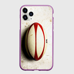 Чехол iPhone 11 Pro матовый Мяч для регби на белом, цвет: 3D-фиолетовый