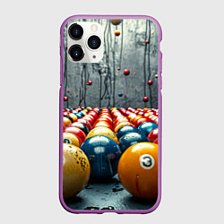 Чехол iPhone 11 Pro матовый Бильярдные шары на сером, цвет: 3D-фиолетовый