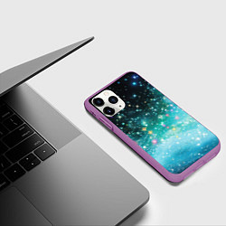 Чехол iPhone 11 Pro матовый Бирюзовые блестки фон, цвет: 3D-фиолетовый — фото 2