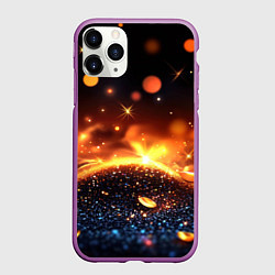 Чехол iPhone 11 Pro матовый Оранжевое боке на черном, цвет: 3D-фиолетовый