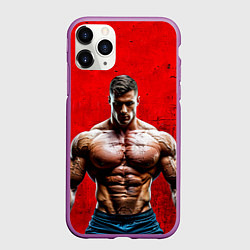 Чехол iPhone 11 Pro матовый Бодибилдер на красном, цвет: 3D-фиолетовый