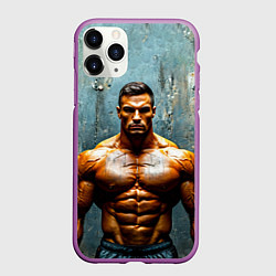 Чехол iPhone 11 Pro матовый Бодибилдер на сером, цвет: 3D-фиолетовый