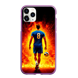 Чехол iPhone 11 Pro матовый Волейболист в огне, цвет: 3D-фиолетовый