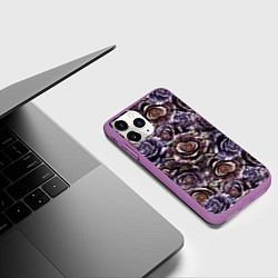 Чехол iPhone 11 Pro матовый Фиолетовые мраморные розы - паттерн, цвет: 3D-фиолетовый — фото 2