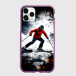 Чехол iPhone 11 Pro матовый Лыжник в движении, цвет: 3D-фиолетовый