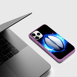 Чехол iPhone 11 Pro матовый Мяч для регби в синем пламени, цвет: 3D-фиолетовый — фото 2