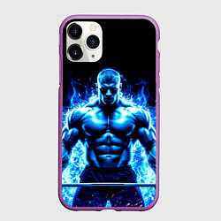 Чехол iPhone 11 Pro матовый Пауэрлифтер в синем пламени