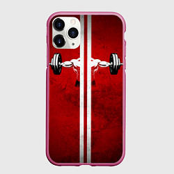 Чехол iPhone 11 Pro матовый Руки штангиста, цвет: 3D-малиновый