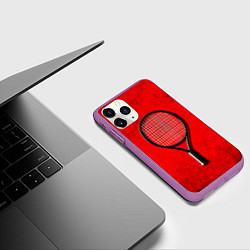 Чехол iPhone 11 Pro матовый Теннисная ракетка на красном, цвет: 3D-фиолетовый — фото 2