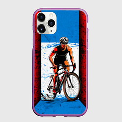 Чехол iPhone 11 Pro матовый Велогонка в троеборье, цвет: 3D-фиолетовый